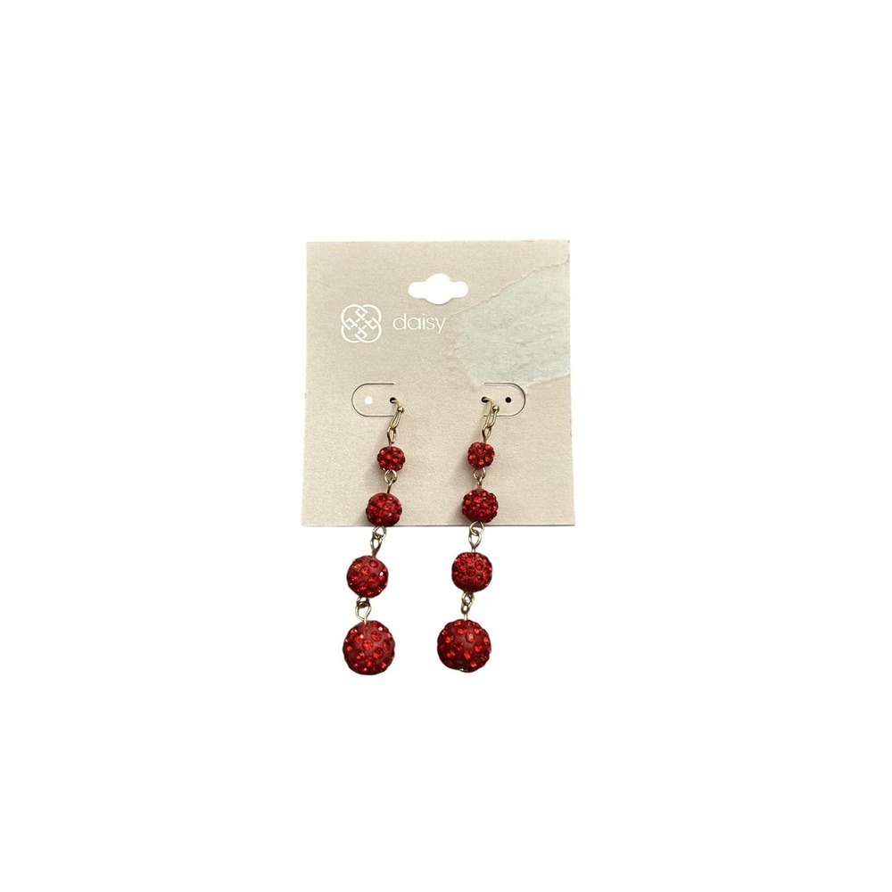 Daisy Rhinestone Ball Drop Earrings Womens OS Red New Graduated Tiered Dangle‎